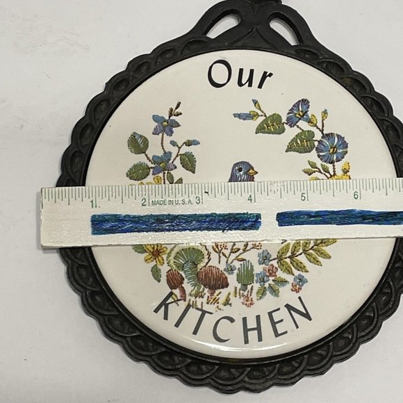 Vtg Mid-State Cast iron Ceramic Tile Our Kitchen Trivet CottageCore Bluebird - Picture 3 of 8